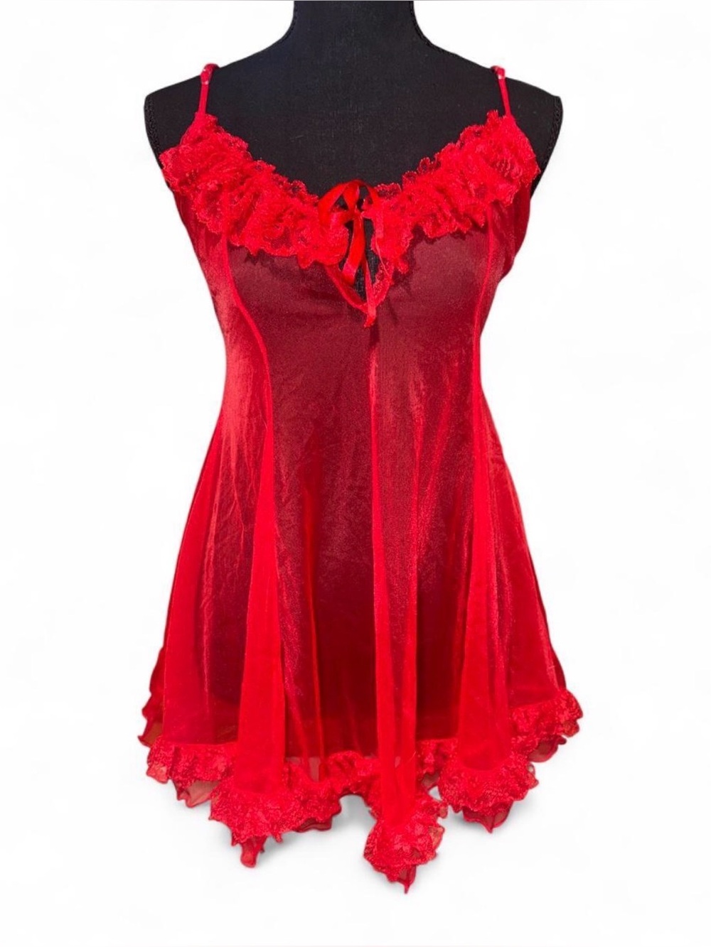Escante Bright red sheer lingerie baby doll dress